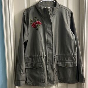 Loft olive green jacket with floral embroidery